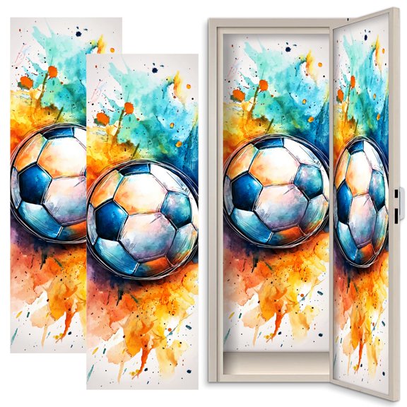 2 Pcs School Locker Magnetic Wallpaper 12" x 36" Colorful Watercolor Soccer Ball Splattered Paint Reusable Removable Locker Accessories Back to School Supplies