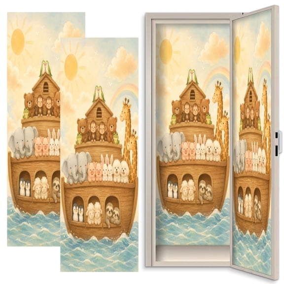 2 Pcs School Locker Magnetic Wallpaper 12" x 36" Cute Cartoon Animal Ark Elephants Bears Monkeys Rabbits Reusable Removable Locker Accessories Back to School Supplies