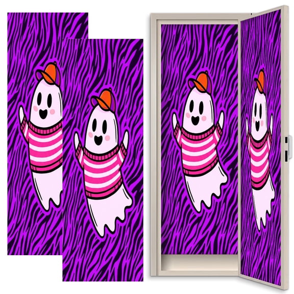2 Pcs School Locker Magnetic Wallpaper 12" x 36" Cute Ghost Striped Sweater Zebra Print Reusable Removable Locker Accessories Back to School Supplies