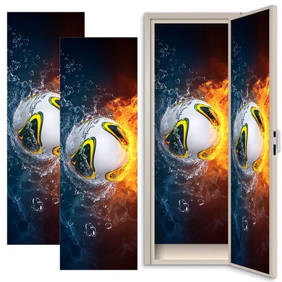 2 Pcs School Locker Magnetic Wallpaper 12" x 36" Dynamic Soccer Ball Water Splash Fiery Flames Motion Reusable Removable Locker Accessories Back to School Supplies