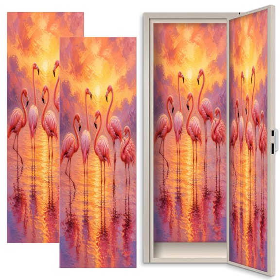 2 Pcs School Locker Magnetic Wallpaper 12" x 36" Flamingos Standing Shallow Water Vibrant Golden Sunset Reusable Removable Locker Accessories Back to School Supplies