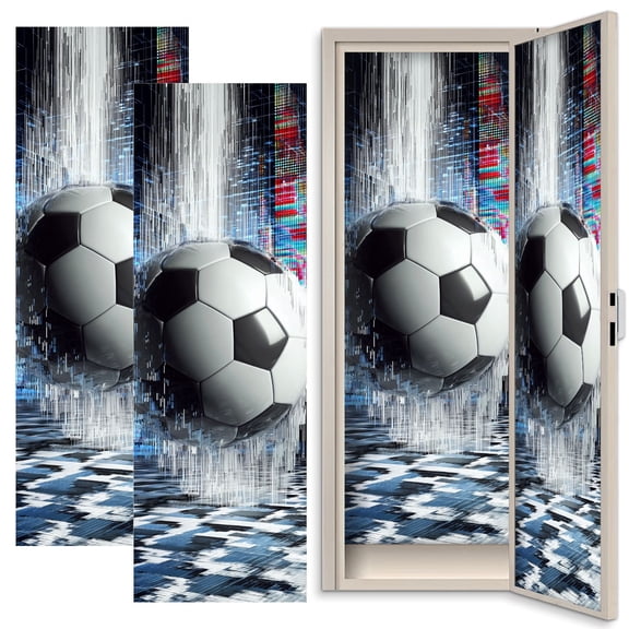 2 Pcs School Locker Magnetic Wallpaper 12" x 36" Futuristic Soccer Ball Glitch Effects Vibrant Technology Reusable Removable Locker Accessories Back to School Supplies Gifts for Boys