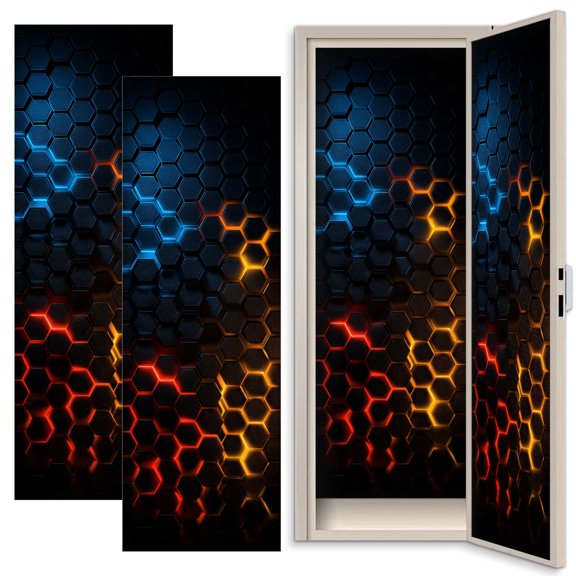 2 Pcs School Locker Magnetic Wallpaper 12" x 36" Hexagonal Neon Glow Blue Orange Lights Futuristic Reusable Removable Locker Accessories Back to School Supplies Gifts for Boys