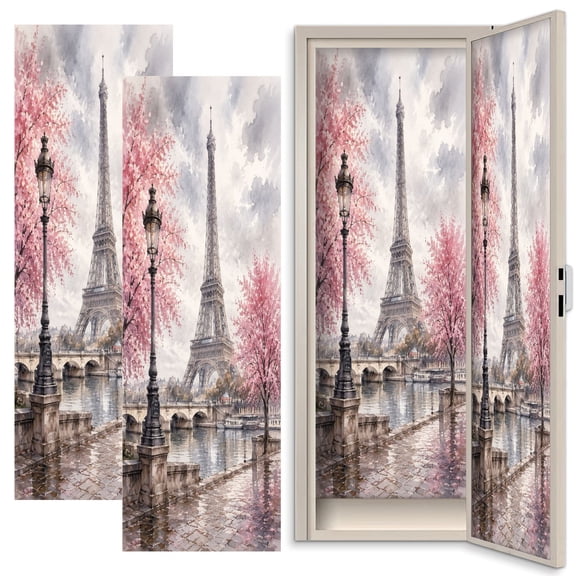 2 Pcs School Locker Magnetic Wallpaper 12" x 36" Oil Painting Paris european city landscape France tower Reusable Removable Locker Accessories Back to School Supplies