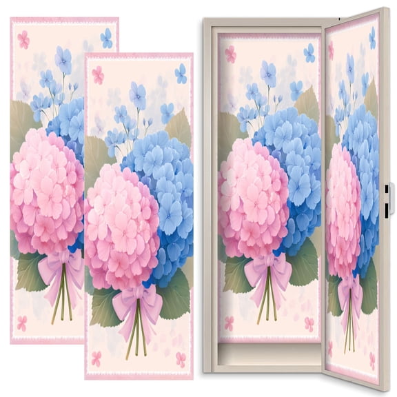 2 Pcs School Locker Magnetic Wallpaper 12" x 36" Pastel Hydrangea Flower Bouquet Pink Blue Blossoms Ribbon Reusable Removable Locker Accessories Back to School Supplies