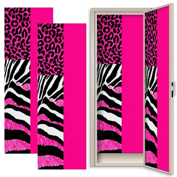 2 Pcs School Locker Magnetic Wallpaper 12" x 36" Pink Leopard Black White Zebra Stripes Reusable Removable Locker Accessories Back to School Supplies