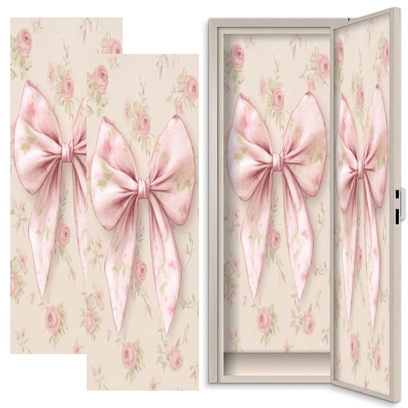 2 Pcs School Locker Magnetic Wallpaper 12" x 36" Pink Satin Bow Floral Vintage Cottagecore Watercolor Reusable Removable Locker Accessories Back to School Supplies