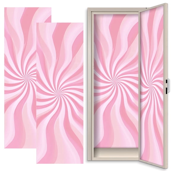 2 Pcs School Locker Magnetic Wallpaper 12" x 36" Pink Spiral Swirl Abstract Soft Wavy Stripes Candy Pastel Optical Reusable Removable Locker Accessories Back to School Supplies