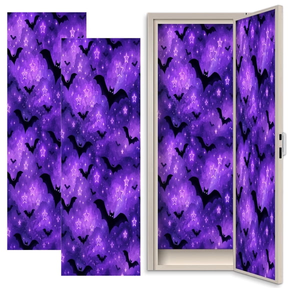2 Pcs School Locker Magnetic Wallpaper 12" x 36" Purple Night Sky Bats Glowing Stars Reusable Removable Locker Accessories Back to School Supplies