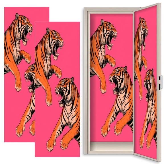 2 Pcs School Locker Magnetic Wallpaper 12" x 36" Roaring Tigers Dynamic Poses Vibrant Pink Reusable Removable Locker Accessories Back to School Supplies