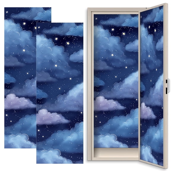 2 Pcs School Locker Magnetic Wallpaper 12" x 36" Starry Night Sky Soft Clouds Twinkling Stars Summer Decor Reusable Removable Locker Accessories Back to School Supplies