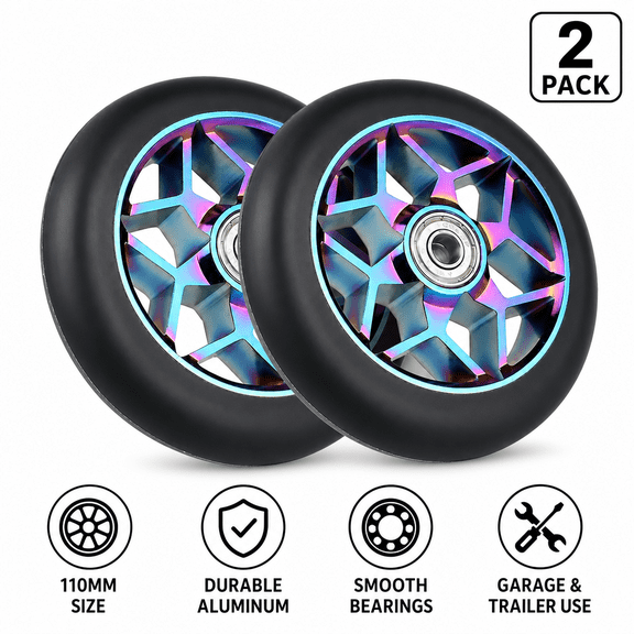 2 Pcs Scooter Accessories 110mm Scooter Wheels Colorful Pu Wheels Thick Stunt Car Wheels with Beari