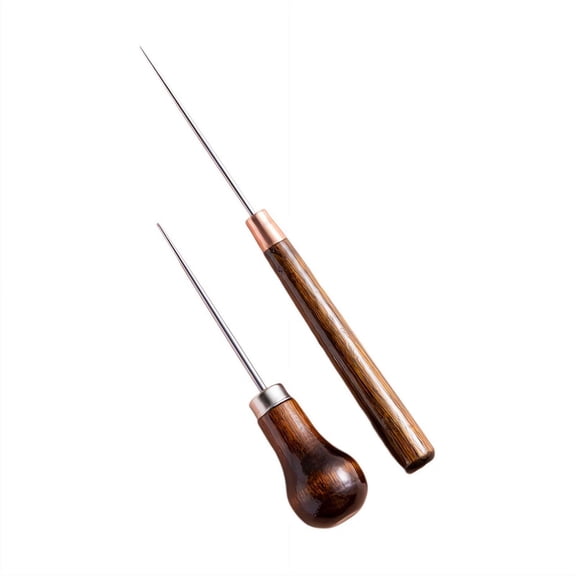 2 Pcs Scratch Awl Tool with Gourd Shape Wooden Handle, Leather Punch Sewing Awl for Stitching, Wood Carving Marking Tool for DIY Craft, Leather Repair, Fabric Hole Punching