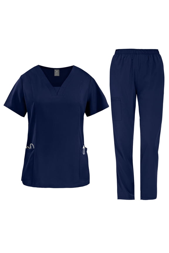 2 Pcs Scrubs Sets for Women Stretch Wide Leg Pants & V-Neck Short Sleeve Tops Plus Size Medical Scrub Sets