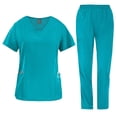thumbnail image 1 of 2 Pcs Scrubs for Women Set Medical Uniform, V-Neck Top & Wide Leg Pants with Pockets, Quick Dry Workwear Blue L, 1 of 6