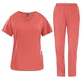 thumbnail image 1 of 2 Pcs Scrubs for Women Set Medical Uniform, V-Neck Top & Wide Leg Pants with Pockets, Quick Dry Workwear Red S, 1 of 6