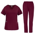 thumbnail image 1 of 2 Pcs Scrubs for Women Set Medical Uniform, V-Neck Top & Wide Leg Pants with Pockets, Quick Dry Workwear Wine S, 1 of 6