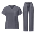 thumbnail image 1 of 2 Pcs Scrubs for Women Set Plus Size Stretchy Medical Uniformes Scrubs Set Solid V Neck Tops & Wide Leg Cargo Pants 2025 Gray XL, 1 of 3