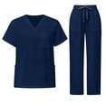 thumbnail image 1 of 2 Pcs Scrubs for Women Set Plus Size Stretchy Medical Uniformes Scrubs Set Solid V Neck Tops & Wide Leg Cargo Pants 2025 Navy S, 1 of 3