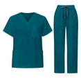 thumbnail image 1 of 2 Pcs Scrubs for Women Set Plus Size Stretchy Medical Uniformes Scrubs Set Solid V Neck Tops & Wide Leg Cargo Pants 2025 Turquoise M, 1 of 3
