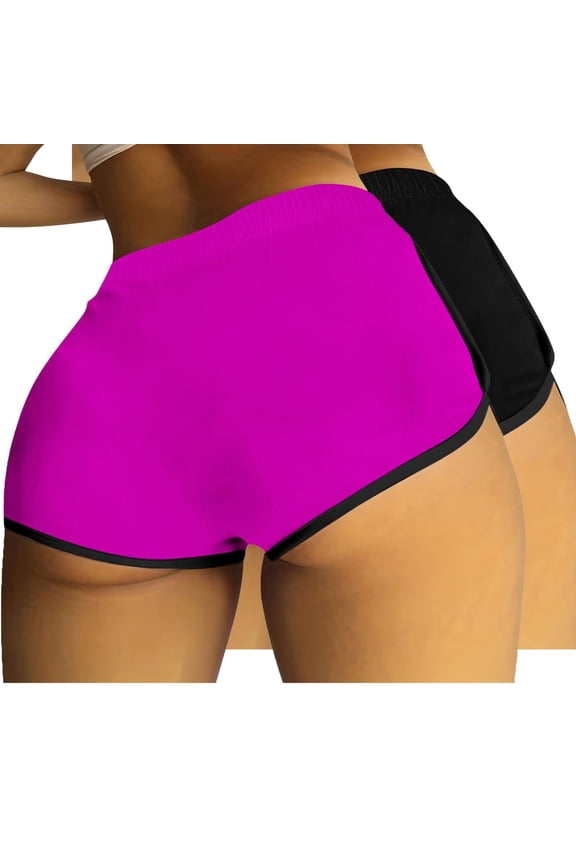 2 Pcs Scrunch Booty Active Shorts for Women Gym Color Block Hot Pants Briefs Butt Lifting Cute Sports Leggings Purple/Black, XXL