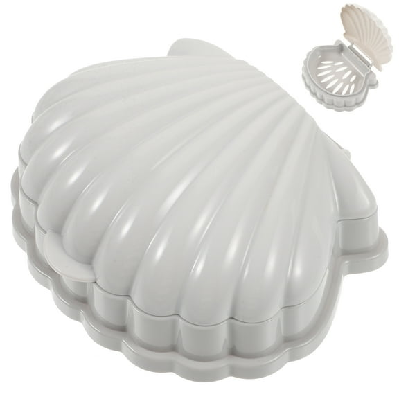 2 Pcs Sea Shell Soap Dish Tray Travel Case with Lid Shape White