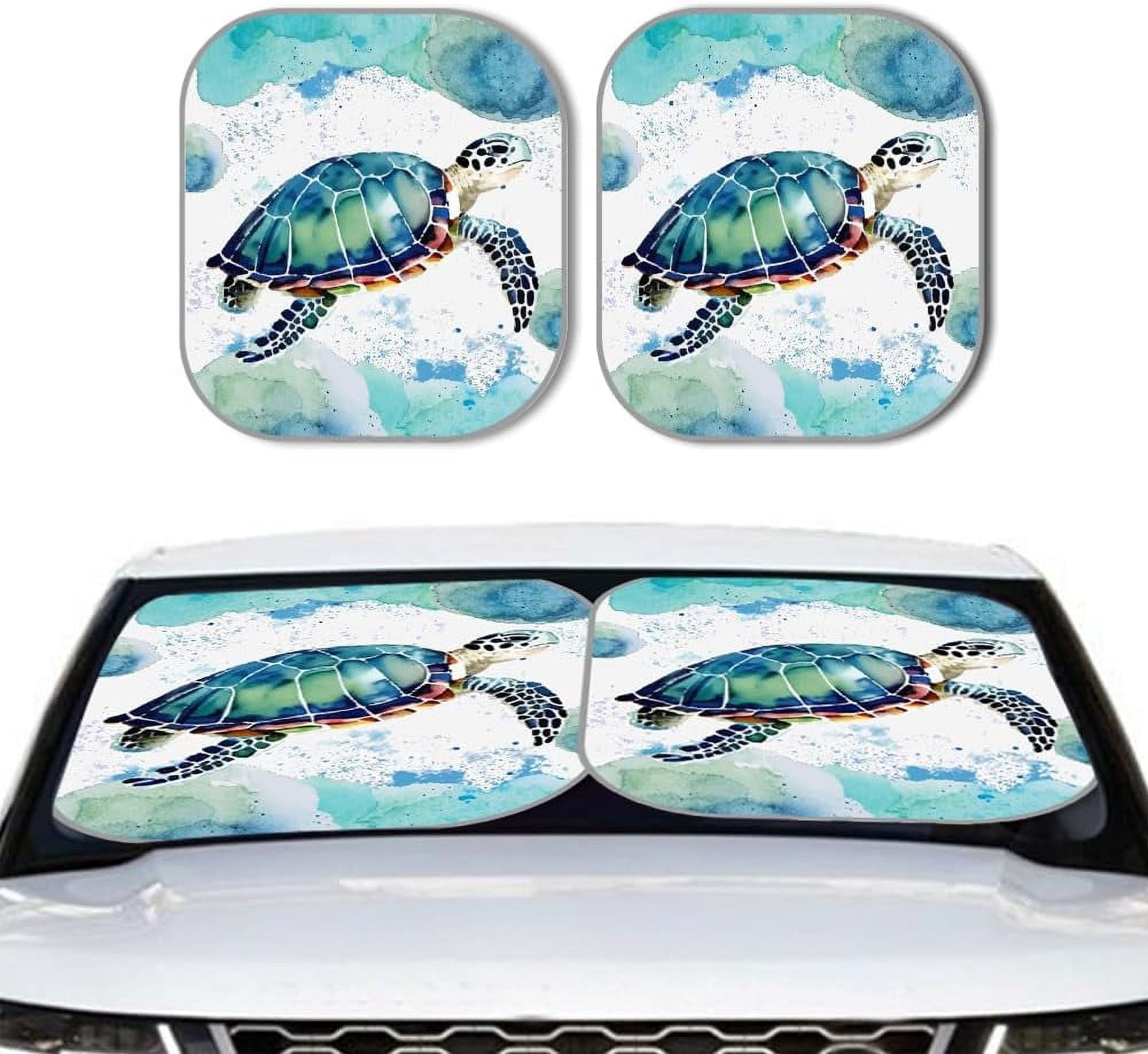 Windshield Turtle Shell 2 Pcs Sea Turtle Car Windshield Sun Shade 28.5x25.51 Inch Foldable Car ...
