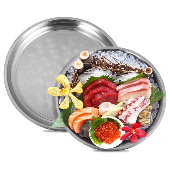 2 Pcs Seafood Trays, 14 Inch 16 Inch Seafood Platter Round Trays, Thickened Stainless Steel Serving Trays for Seafood Barbecue, Seafood Tower Trays for Restaurant Party Home