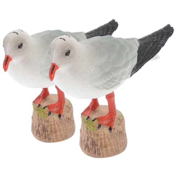 Set of 2 Seagull Statues Ocean Bird Figurines Nautical Tabletop Decor Coastal Animal Yard Ornaments