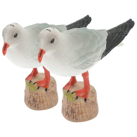 2 Pcs Seagull Statue Ocean Bird Tabletop Decoration Nautical Style Animal Yard Figurine