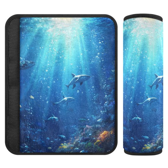 2 Pcs Seat Belt Cover Pad for Car Soft Flannel Car Seat Belt Shoulder Cover with All Cars and Backpack 10*7.7 Inch Deep Blue Ocean