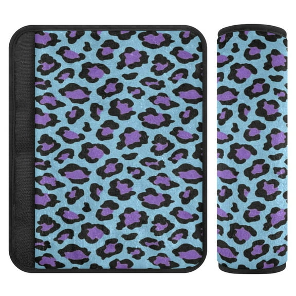 2 Pcs Seat Belt Cover Pad for Car Soft Flannel Car Seat Belt Shoulder Cover with All Cars and Backpack 10*7.7 Inch Purple Blue Leopard Print