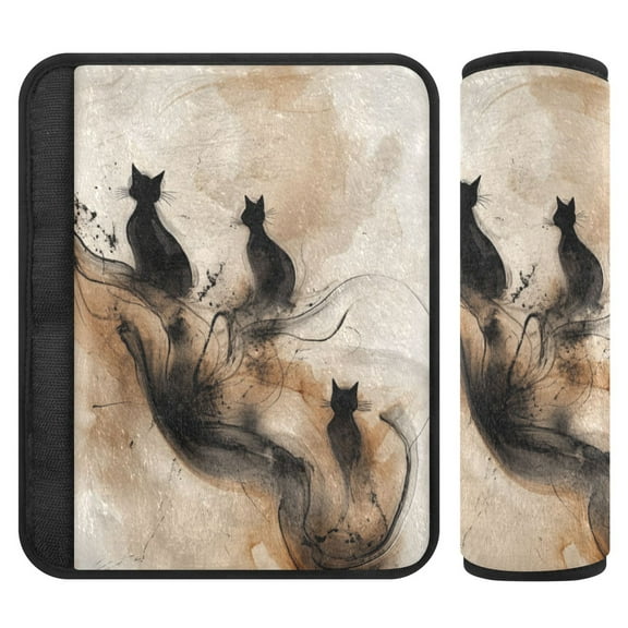 2 Pcs Seat Belt Cover Pad for Car Soft Flannel Car Seat Belt Shoulder Cover with All Cars and Backpack 6.5*6.5 Inch Beige and Black Swirling Shapes