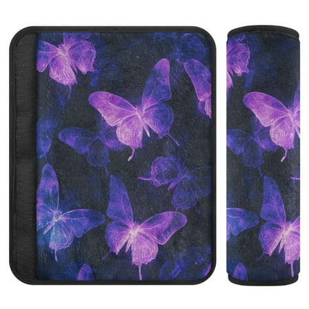2 Pcs Seat Belt Cover Pad for Car Soft Flannel Car Seat Belt Shoulder Cover with All Cars and Backpack 6.5*6.5 Inch Purple Glowing Butterflies
