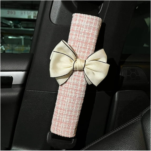 2 Pcs Seat Belt Shoulder Strap Universal Car Accessory for Diverse Cars, Beige Shoulder Protector with Bow