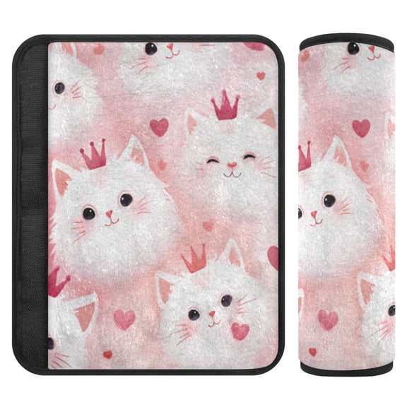 2 Pcs Seat Belt Strap Covers Pad for Car Soft Flannel Car Seat Belt Shoulder for All Cars Adorable White Cat Faces