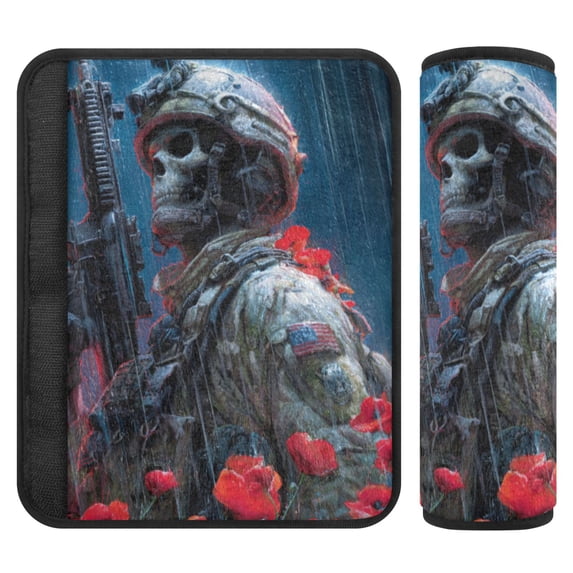2 Pcs Seat Belt Strap Covers Pad for Car Soft Flannel Car Seat Belt Shoulder for All Cars American Skeleton Soldier