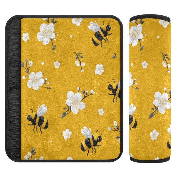 2 Pcs Seat Belt Strap Covers Pad for Car Soft Flannel Car Seat Belt Shoulder for All Cars Cute Cartoon Bees