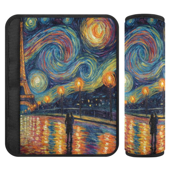 2 Pcs Seat Belt Strap Covers Pad for Car Soft Flannel Car Seat Belt Shoulder for All Cars Eiffel Tower under The Stars