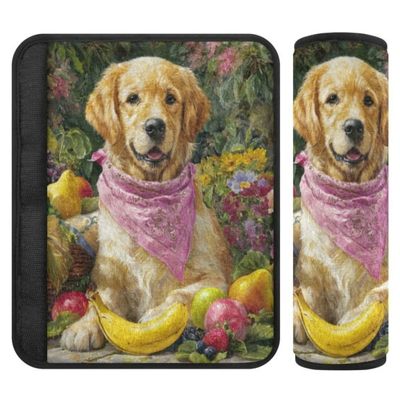2 Pcs Seat Belt Strap Covers Pad for Car Soft Flannel Car Seat Belt Shoulder for All Cars Golden Retriever with Scarf