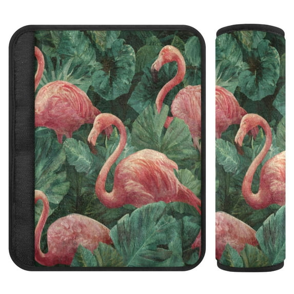 2 Pcs Seat Belt Strap Covers Pad for Car Soft Flannel Car Seat Belt Shoulder for All Cars Repetitive Flamingos