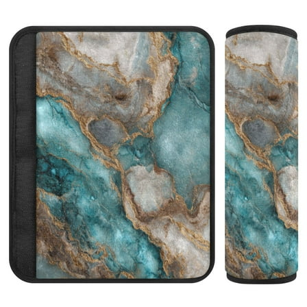2 Pcs Seat Belt Strap Covers Pad for Car Soft Flannel Car Seat Belt Shoulder for All Cars Turquoise and Gold Marble