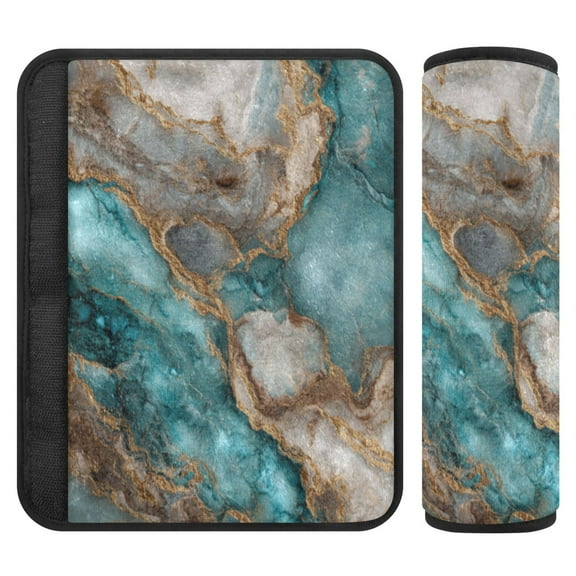 2 Pcs Seat Belt Strap Covers Pad for Car Soft Flannel Car Seat Belt Shoulder for All Cars Turquoise and Gold Marble