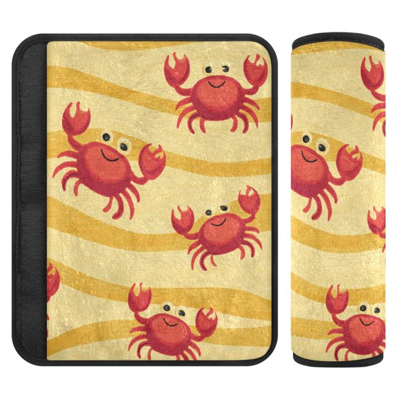 2 Pcs Seat Belt Strap Covers Pad for Car Soft Flannel Car Seat Belt Shoulder for All Cars Yellow Wave Crab Design