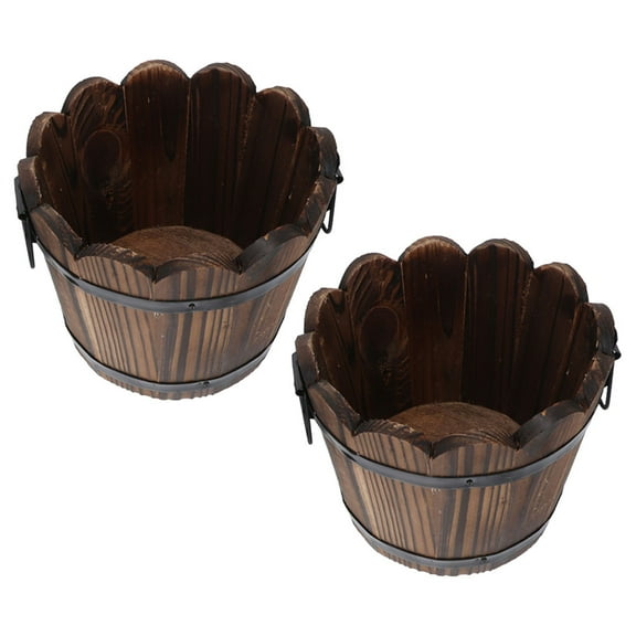 2 Pcs Seedlings Half Barrel Planter Carbonized Wood Flowerpot