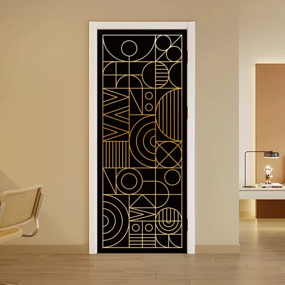 2 Pcs Self-Adhesive Door Stickers 31.5"x78.7" Geometric Lines Pattern Door Murals Stickers PVC Doors Removable Wallpaper Decoration DIY