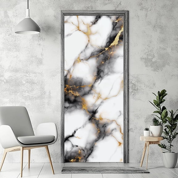 2 Pcs Self-Adhesive Door Stickers 31.5"x78.7" Marble Texture Pattern Door Murals Stickers PVC Removable Wallpaper Decoration for Bedrooms Living Room