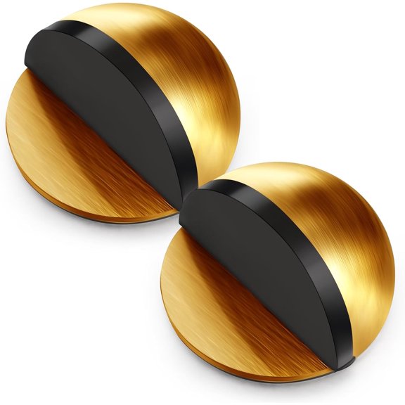 2 Pcs Self Adhesive Door Stoppers, Stainless Steel Floor Door Stop Wall Protector, Half Dome Floor Gate Stopper for Living Room, Bedroom, Bathroom, Office (Yellow Bronze)