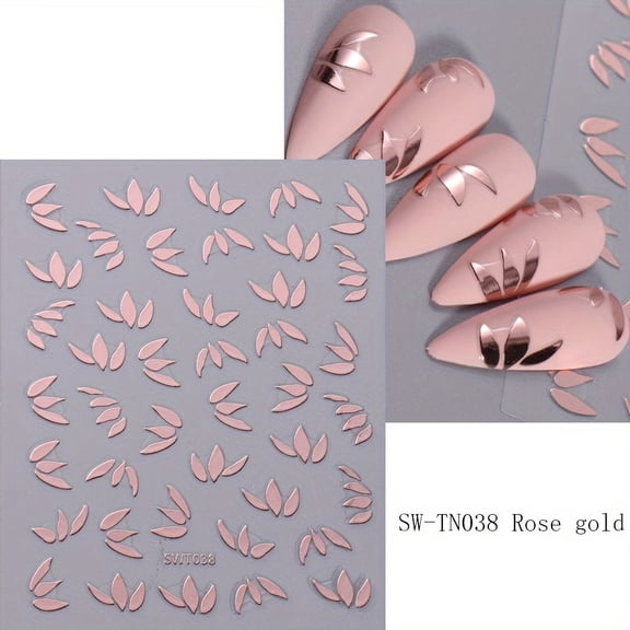 2 Pcs Self-Adhesive Gold Bronzing Leaf Nail Art Stickers - Irregular Shape PVC Metallic Glitter Decoration for DIY Manicure and Salon Use
