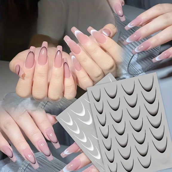 2 Pcs Self-Adhesive Gradient French Nail Art Stickers 3D Smile Lines Moon
